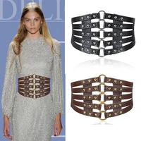 ladies fashion punk super wide girdle retro hollow rivet accessories belt skirt down jacket decoration multi color waistband