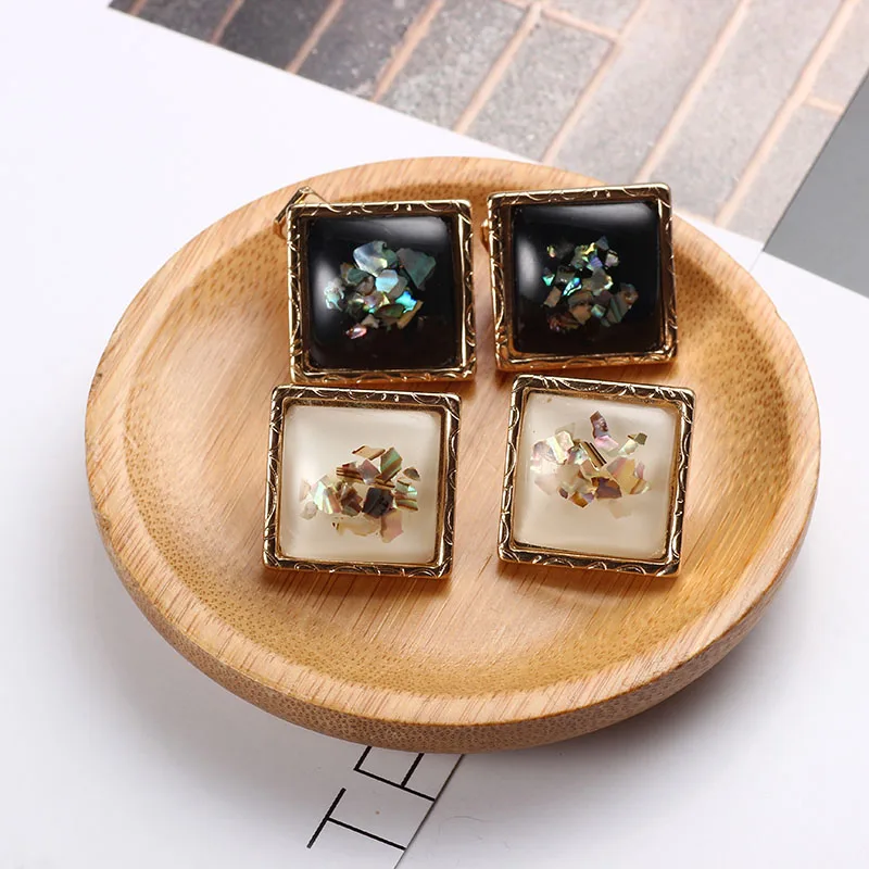 Серьги-гвоздики клипсы для девочек квадратные полимерные серьги-клипсы в