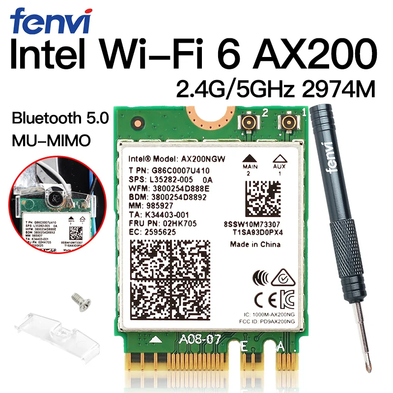 Беспроводной двухдиапазонный 2400 Мбит/с WiFi 6 для Intel AX200 NGFF M.2 Bluetooth 5,0 Wifi сетевая карта AX200NGW 2,4G/5G 802.11ac/ax MU-MIMO