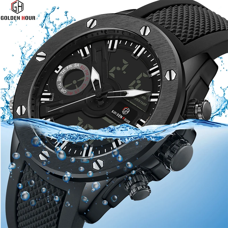 Мужские часы Reloj Hombre GOLDENHOUR Erkek Kol Saati автоматические кварцевые спортивные цифровые