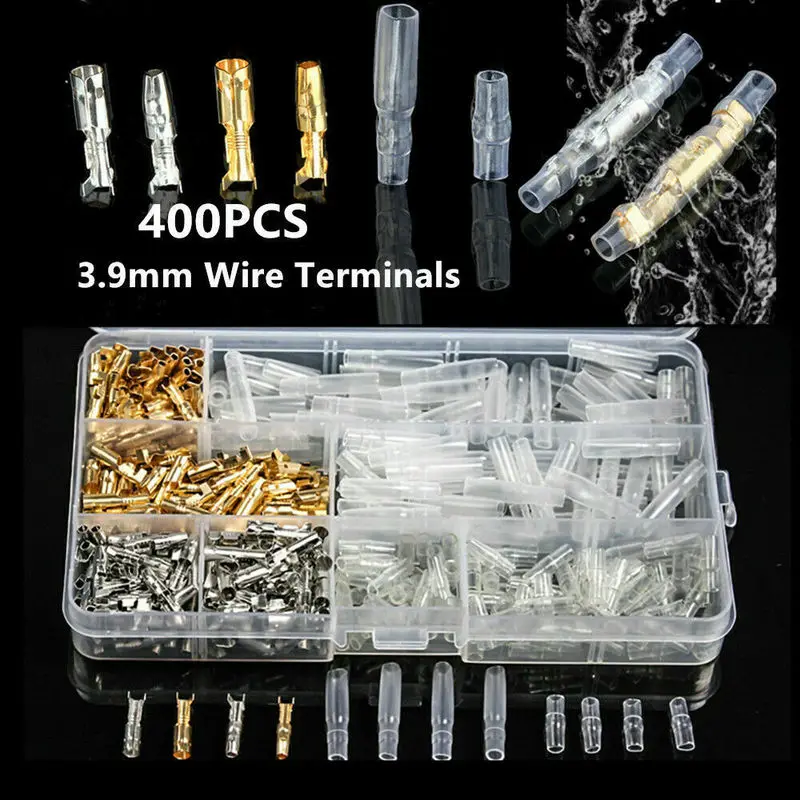 

400Pcs 3.9mm Car Auto Motorcycle Bullet Terminal Male Female Wire Bullet Crimp Connectors Terminal +Insulation Sheath