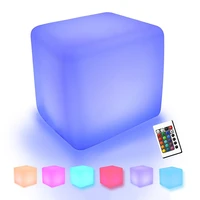 30cm rechargeable led table night light waterproof cube stool lamp with remote rgb colored changing patio pool party chair light