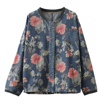 Женская джинсовая куртка с принтом весна 2020 свободная рубашка большого размера в