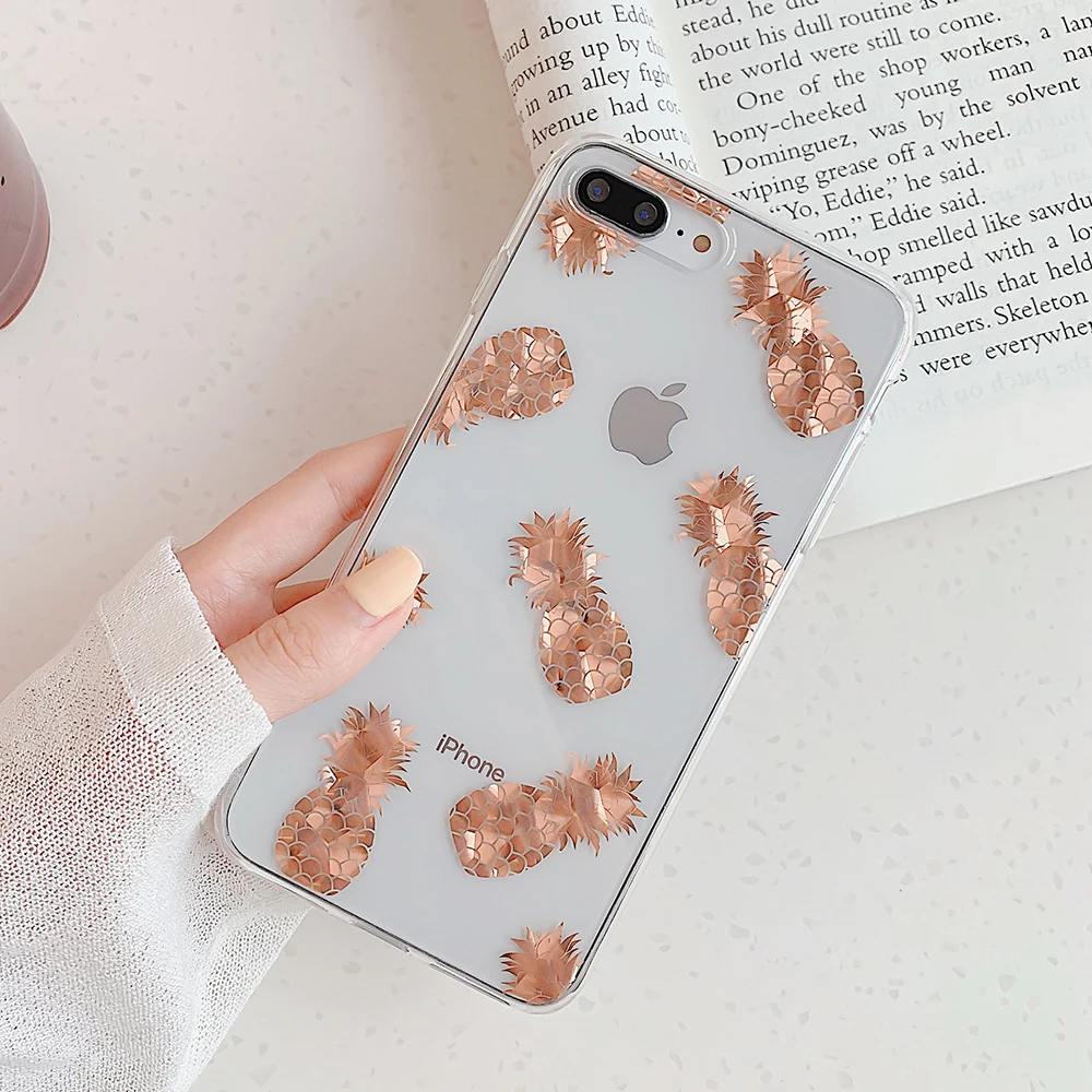 LOVECOM листья и ананас Прозрачный чехол для телефона для iPhone 11 Pro Max XR XS Max 7 8 Plus X Прозрачная мягкая Гальваническая задняя крышка