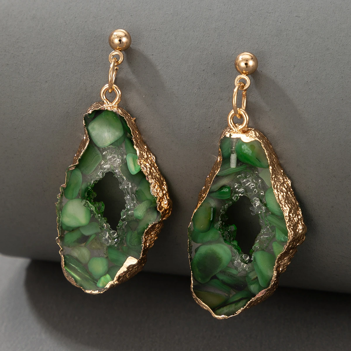 

docona Bohe Green Stone Drop Earrings for Women Elegant Irregular Geometric Metal Dangle Earring Female Jewelry Cерьги 17062