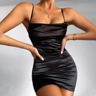 Атласное шелковое мини-платье на бретелях-спагетти, летнее женское сексуальное Бандажное облегающее платье без рукавов с открытой спиной и рюшами, женские Клубные платья