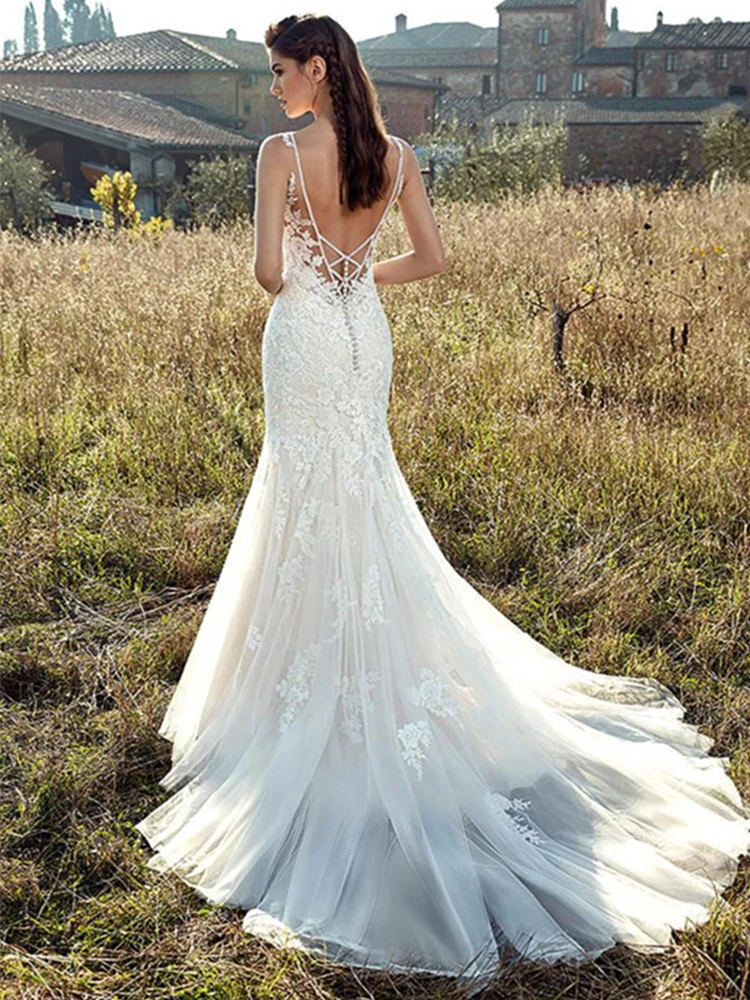 

Hi Shy Bride New simple wedding dress backless sleeveless design chiffon lace bride dresses princess dress plus size tailor-made