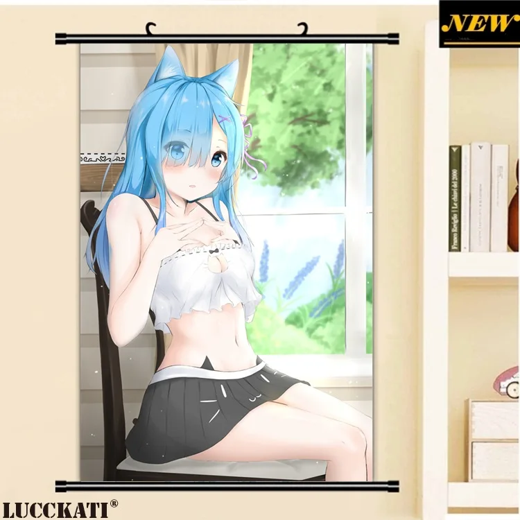 40X60 см Re Zero Re: Zero Kara Hajimeru Isekai Seikatsu Rezero Rem Сексуальная лоли, нарисованная аниме прокрутка, холст, постер