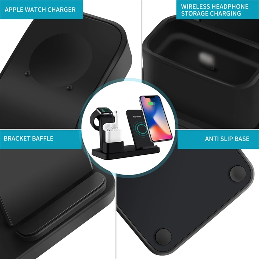 Беспроводное зарядное устройство подставка для iPhone 11 Pro Max XS XR X 8 Plus 3 в 1 быстрая