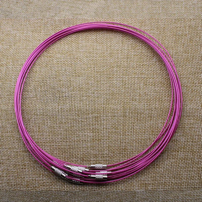 hot pink 10 шт. 1 мм проволока из нержавеющей стали, шнур, веревка, цепочка, колье, ожерелье для DIY ювелирных изделий, 18 дюймов, смешанные цвета Z952 - Цвет: hot pink