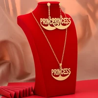 dubai gold color letter pringces jewelry sets for women african wedding necklace pendant earrings jewellery set engagement gifts