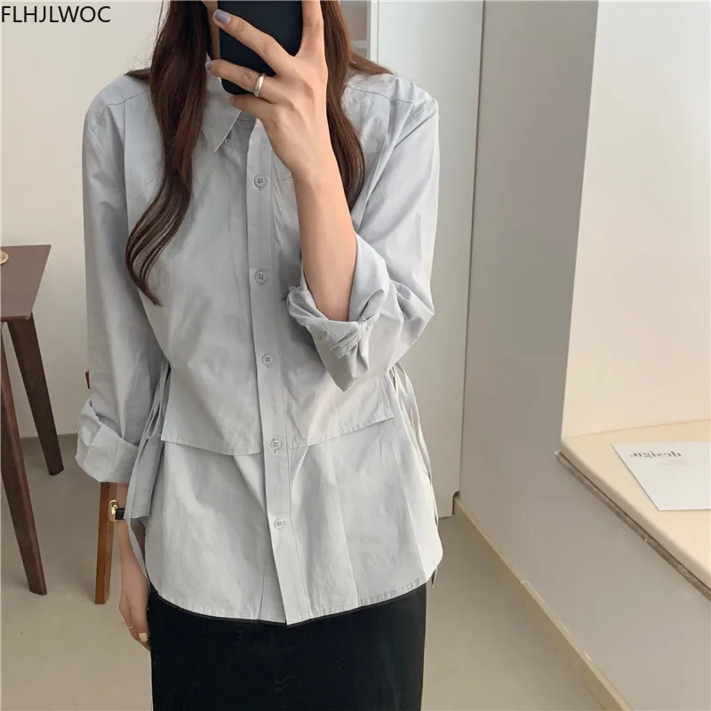

Minimalism Leisure Style Autumn Women Long Sleeve Cute Casual Preppy Girls Tunic Tops Solid Single Breasted Button Shirts Cotton