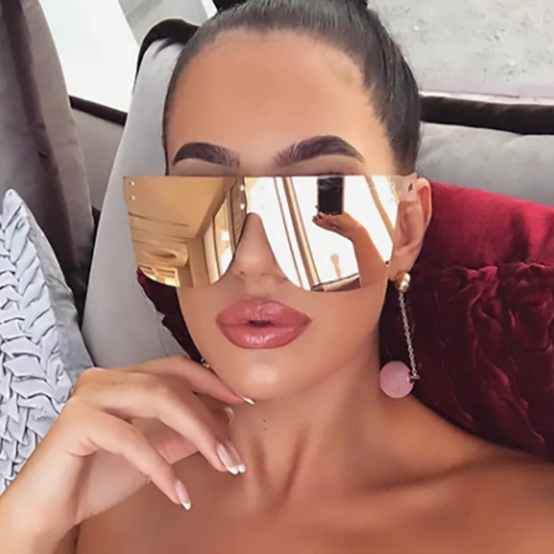 

VCKA 2021 Siamese Sunglasses Men Rice Nails Ladies Sunglasses Luxury Colorful Retro Sun Glasses Pink Mirror Shades For Women