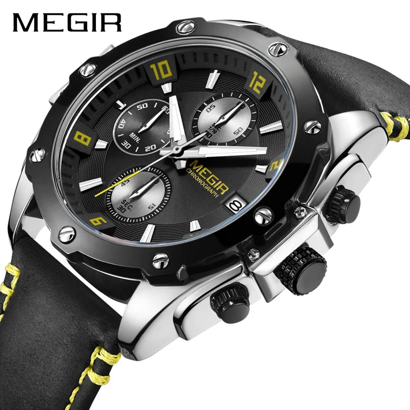 

Люксовые часы от бренда MEGIR, Для мужчин кварцевые часы мужские часы лучший бренд класса люкс армии Военная Униформа Хронограф Спортивные Му...