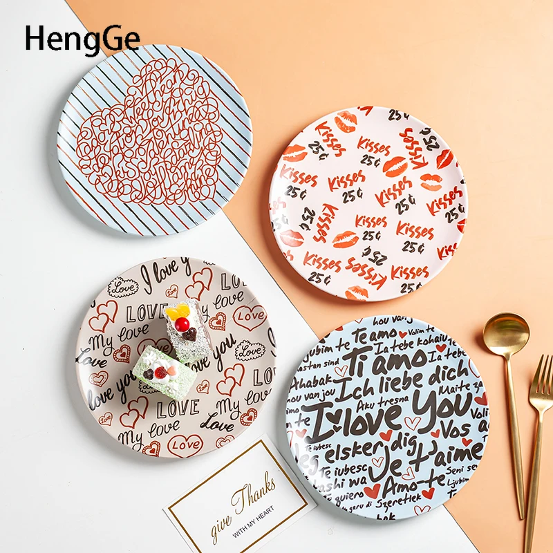 

American Love Series Ceramic Plate Couples Creativity Home Letter Dinner Plates Breakfast Snack Dessert Dishes Kitchen Items