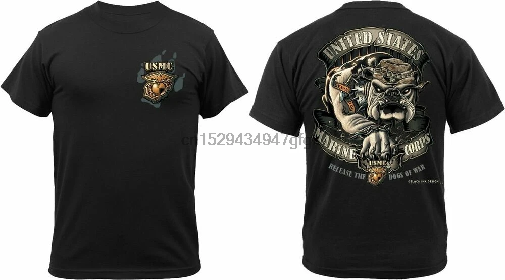 Черные чернила дизайн 2 стороны морская пехота USMC Devil Dog Bulldog футболка|Мужские