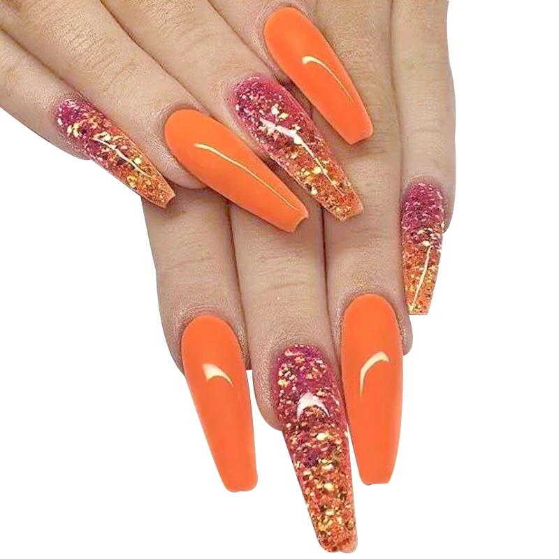 

20pcs/Box Hit Color False Nail Long French Fake Nails Detachable Ballet Coffin Nail Tips With Rhinestones Press on Nail Art Tool