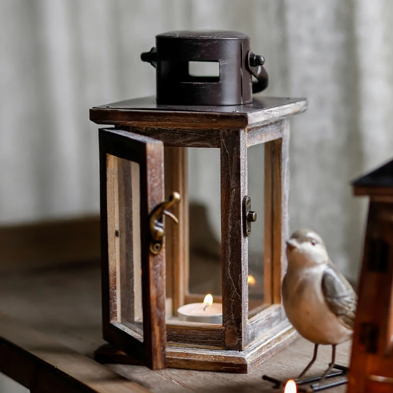 Vintage Black European Personalized Wood Candle Holder Glass Metal Morocco Lantern Shabby Candlestick Decoracion Marroqui II50ZT Дом и сад