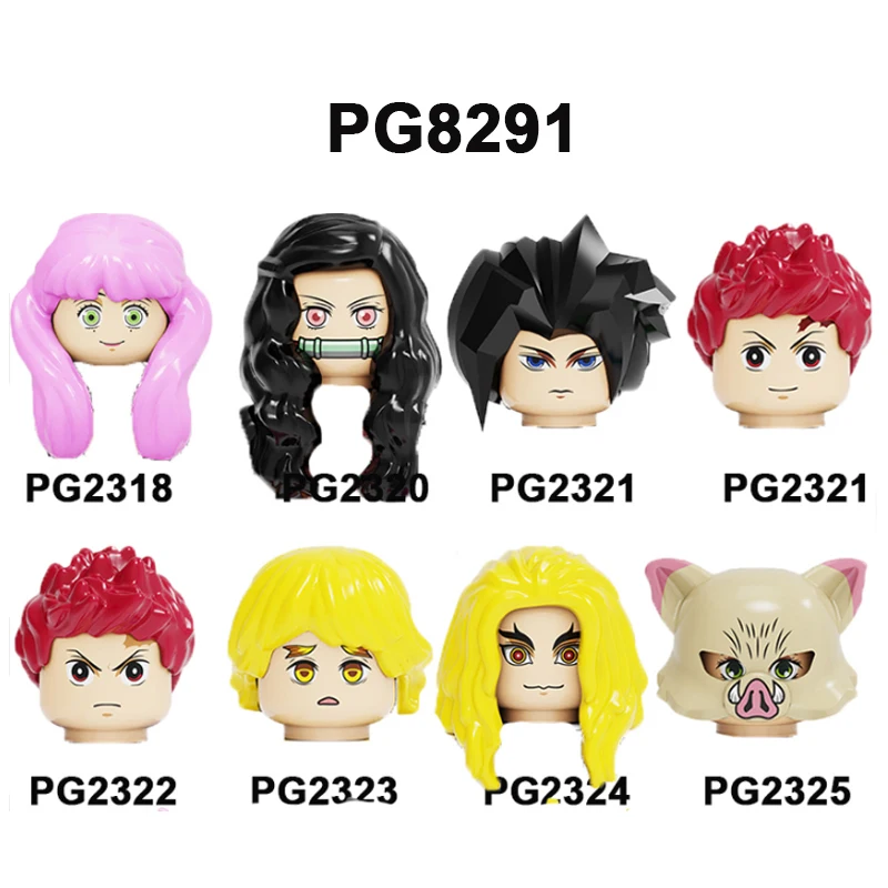 

Japan Popular Anime Demon Slayer Character Tanjirou Nezuko Zenitsu Inosuke Giyuu 8/pcs set Blocks Figure Head Kids Toy PG8291