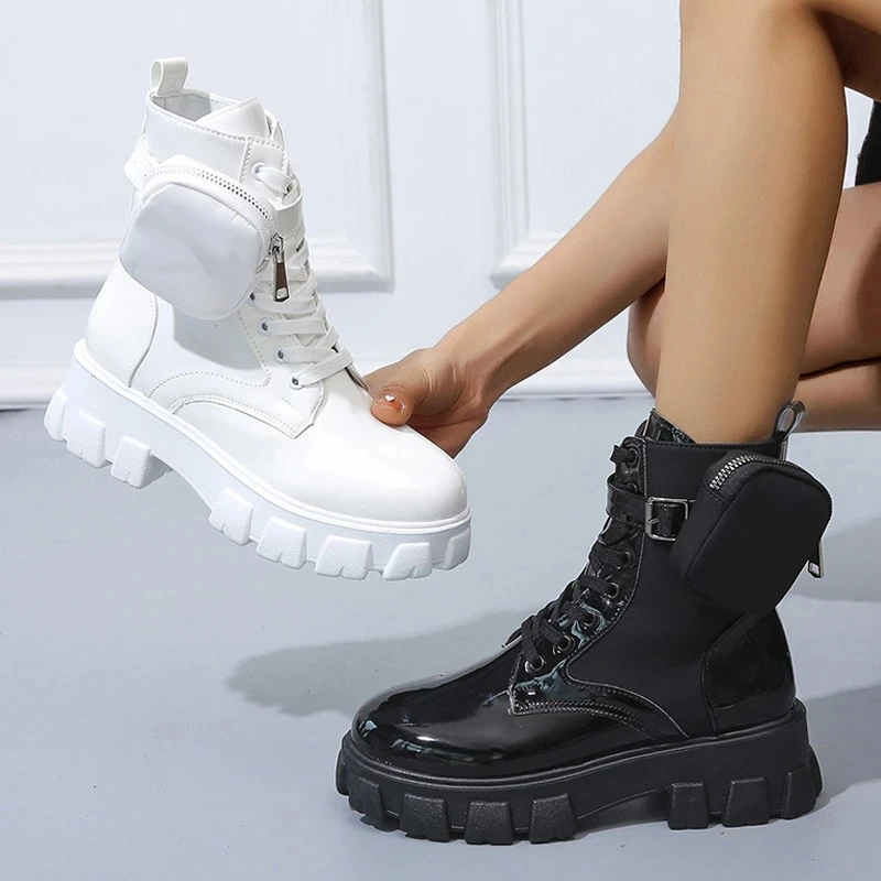 

Ladies Ankle Boots Short Patent Leather Lace-up Shoes Pu Non-slip Shoes 2021 Plus Size British Style Martin Boots Ankle Boots
