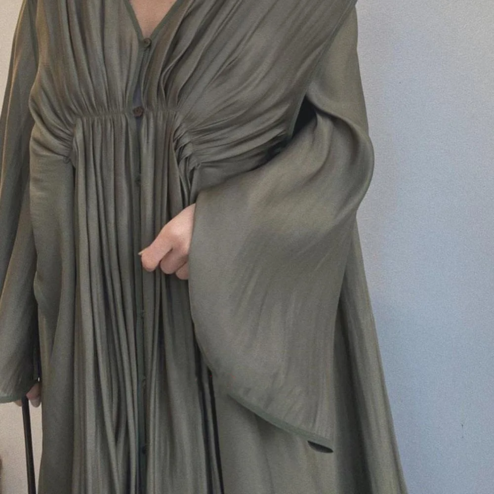 

Spring Summer 2021 New V-neck Big Swing Solid Full A-Line Ankle-Length Dress for Women