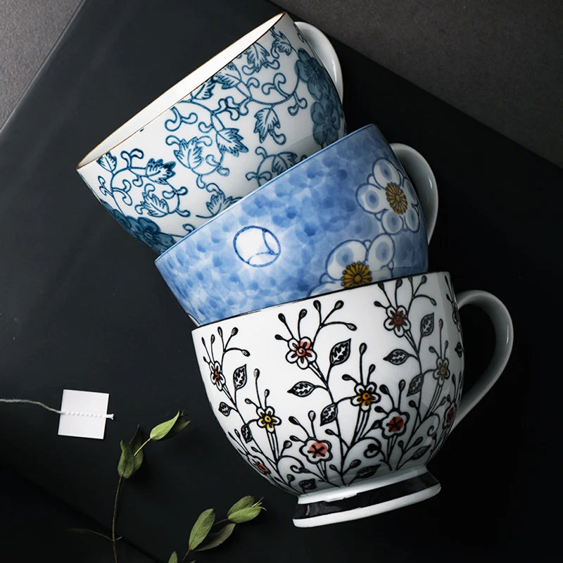 Большая Керамическая Кофейная Кружка 400 мл милый цветочный дизайн фарфоровая