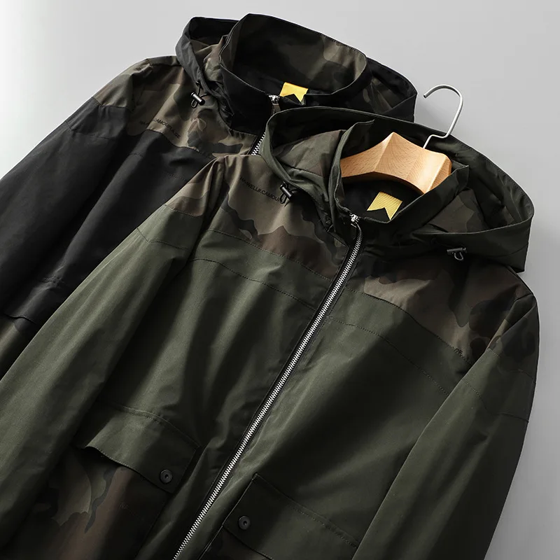 

New Arrival Fashion Camouflage Windbreaker Men Oversized Detachable Hat Coat Loose Casual Spring Autumn Summer Plus Size XL-8XL