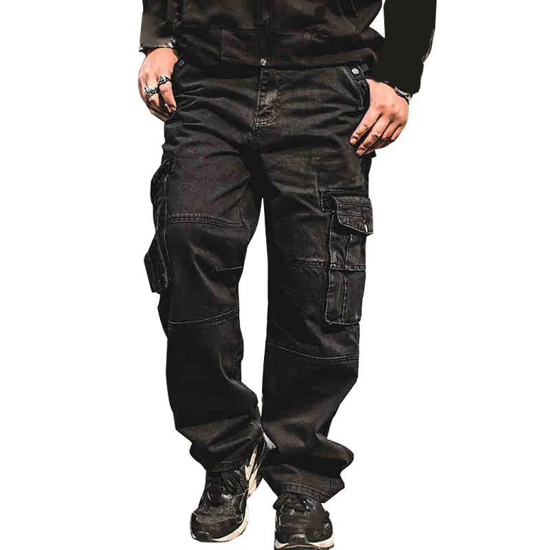 Jeans Men Casual Cargo Pants with Multi Pockets Loose Fit Hip Hop Denim Trousers for Male Baggy Jeans Plus Size 30-46