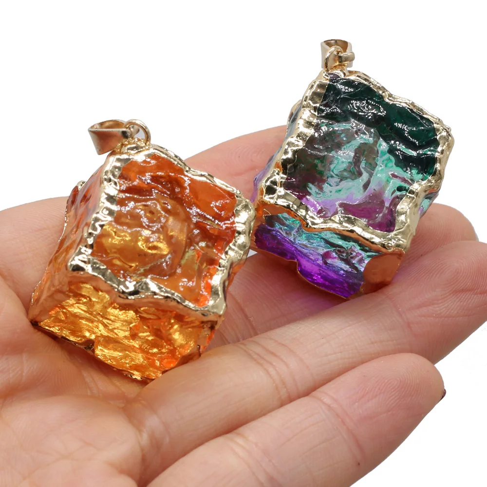 

Trendy Natural Crystal Cube Pendant Colorful Rainbow Crystals Chakra Rock Charms for Women Jewelry Making DIY Crafts Necklace