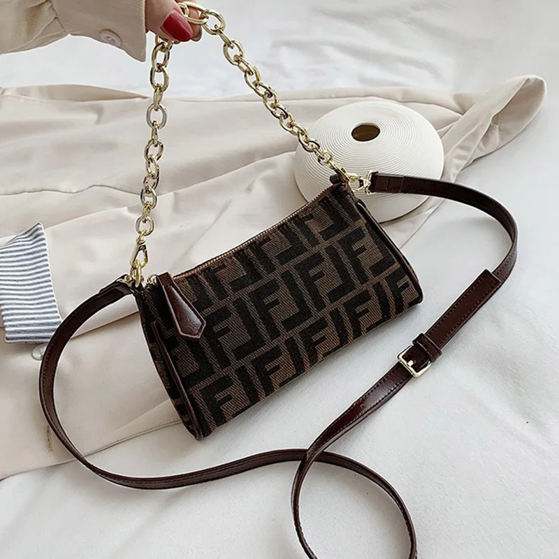

Printed Retro Women Shoulder Underarm Bag Fashion Simple Lady Travel Canvas Tote Handbags Women Chains Shoulder Crossbody Bags