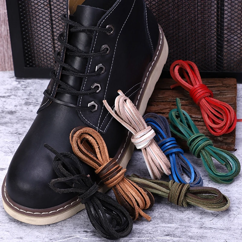 

1 Pair Solid Leather Shoelaces Retro Square Shoe Laces Used For Martin boots Casual Leather Shoes High Quality Shoelace