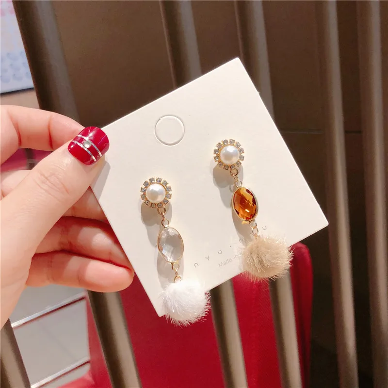 Осень Зима Милая имитация жемчуга горный хрусталь Hairball студенческие Висячие