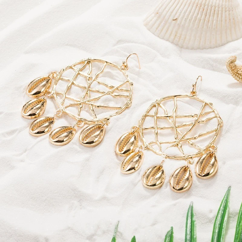 Длинные серьги подвески JOUVAL в виде морской звезды и ракушки женские из сплава