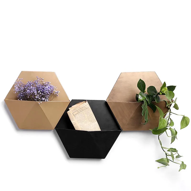 Nordic Metal Iron Wall Vase Indoor Hanging Flower Pot Succulent Plant Wall Planter Artificial Plant Flower Pot Home Decoration