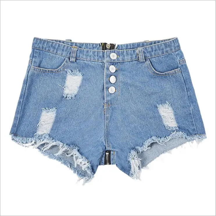 light blue shorts ESDAMIER, летние сексуальные женские шорты, с кисточками, джинсы с молнией сзади, синие, с высокой талией, обтягивающие, джинсовые шорты для женщин,, темно-синие - Цвет: light blue shorts