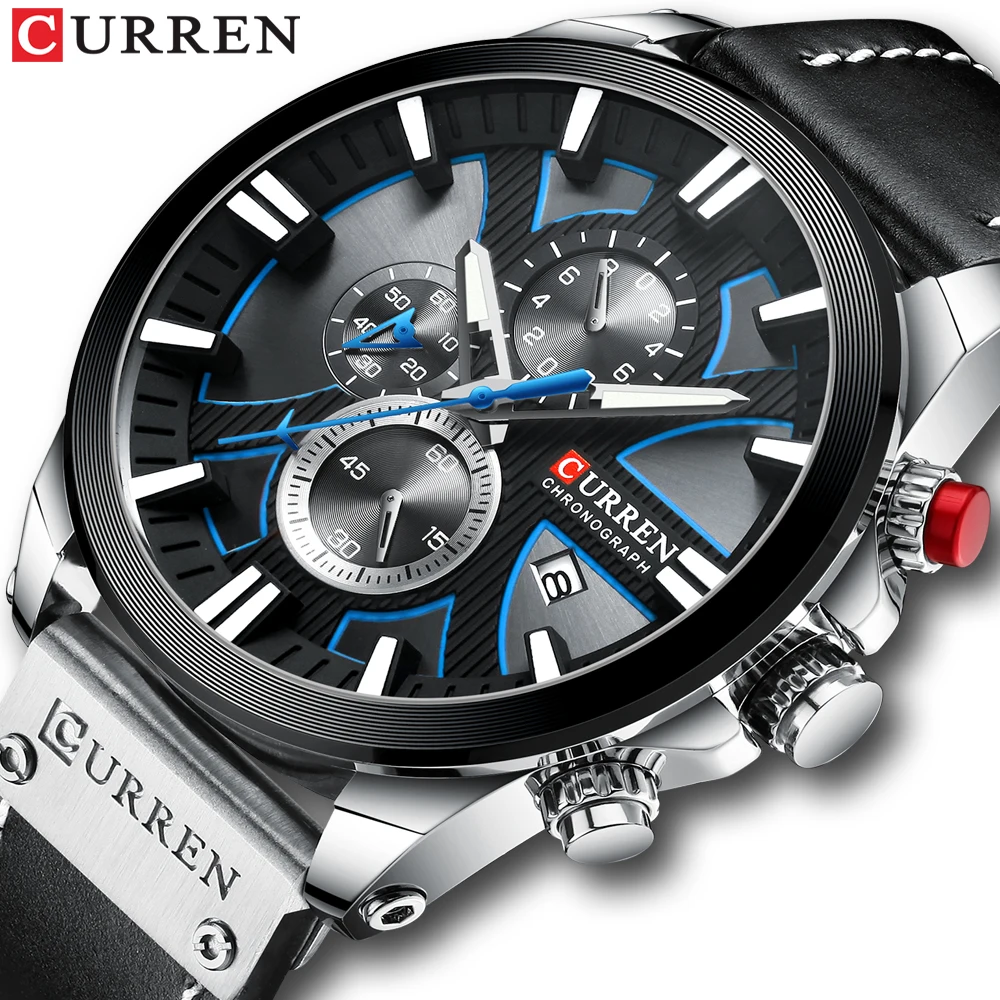 

CURREN Watch Chronograph Sport Mens Watches Quartz Clock Leather Male Wristwatch Relogio Masculino Fashion Gift for Men