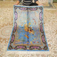 yilong 3x4 5 persian hunting design carpet exquisite blue oriental hunting silk rugs zqg456a