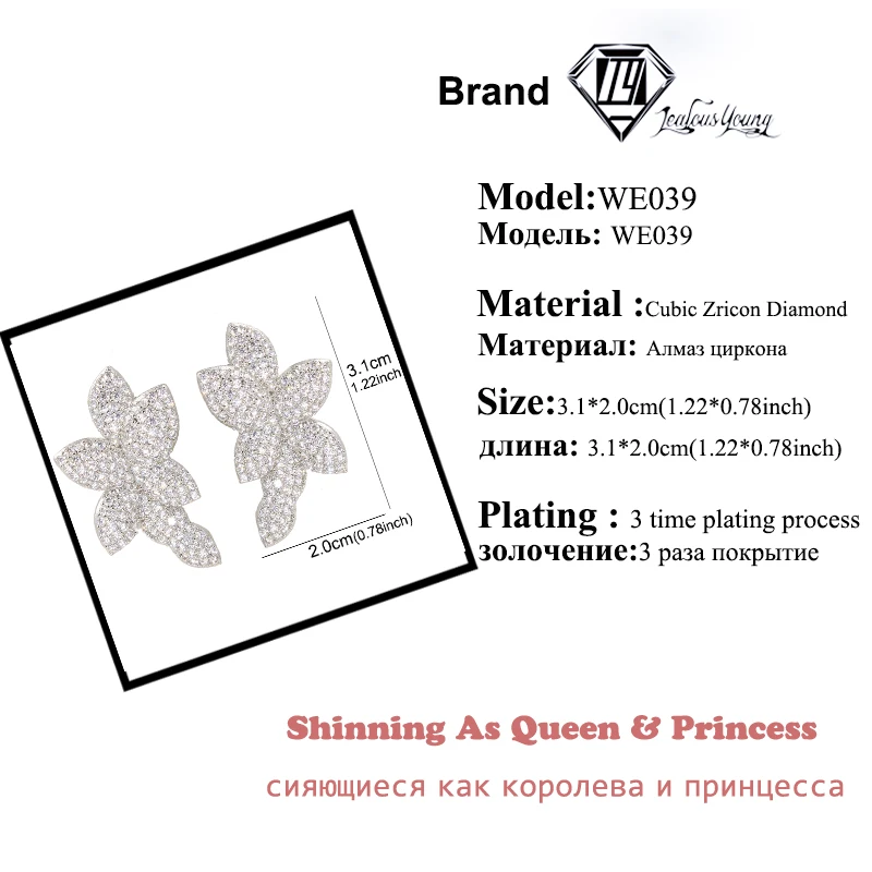 

Famous Design Luxury Geometry Leaf Cubic Zirconia Wedding Earrings for Women Silver Color Crystal Drop Earrings Fashion Jewelry
