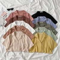 temperament fashion shirt 2021 new summer womens wear korean loose short sleeve single breasted cardigan solid color top