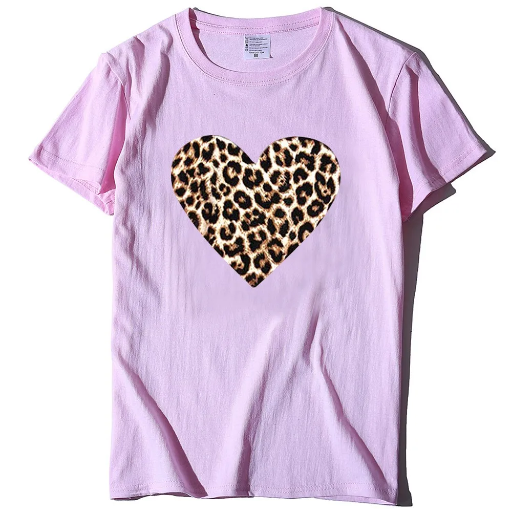 

BORRUICE Summer Fashion Heart-shaped Print Casual Short Sleeve Round Neck Tee Tops For Women 100% Cotton Streetwear T-Shirt