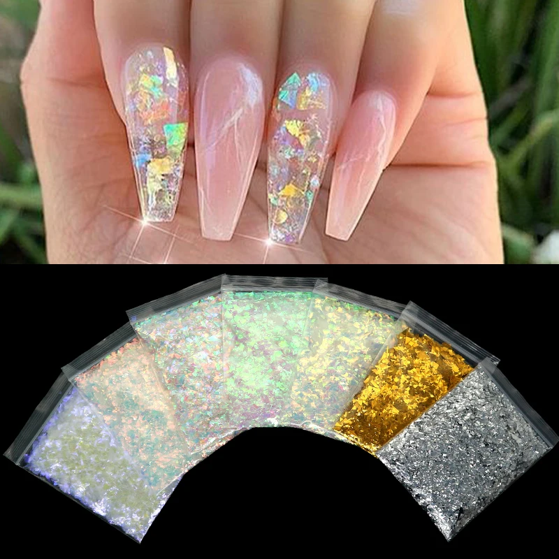 

2g/10g Holographic AB Nail Glitter Flake Sparkly Sequins Irregular Paillette DIY Polish Manicure Nail Art Decoration Accessories