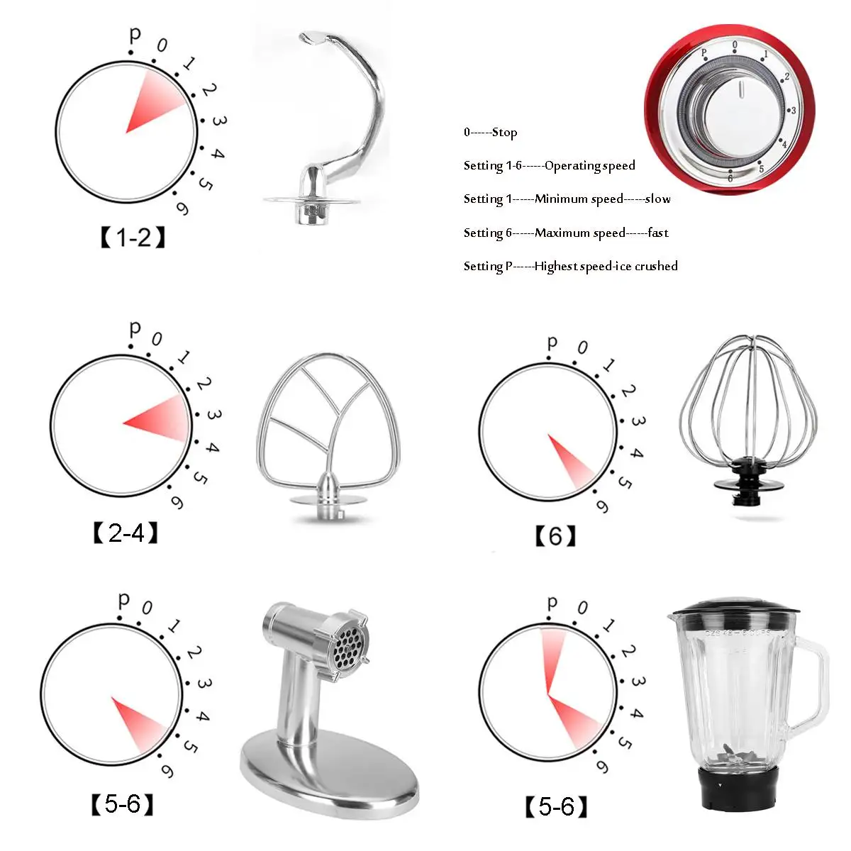 

6 Speed Multi Food Stand Mixer Stainless Steel 6.5L Large Bowl Electric Food Egg Whisk Dough Cream Blender Juicer Meat Grinder