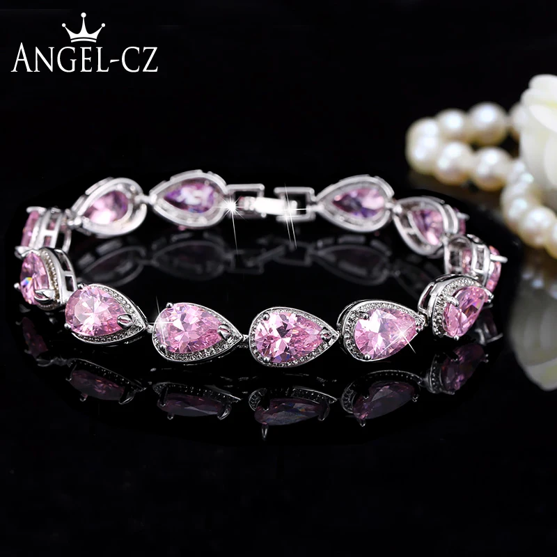 ANGELCZ Sweety Девушки Розовый кубический цирконий камень Серебряный цвет браслеты для
