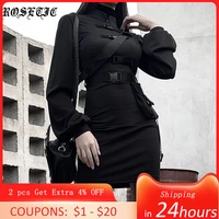 rosetic short bandage goth dress women gothic punk belt long sleeve streetwear black mini vestidos casual dresses spring 2020