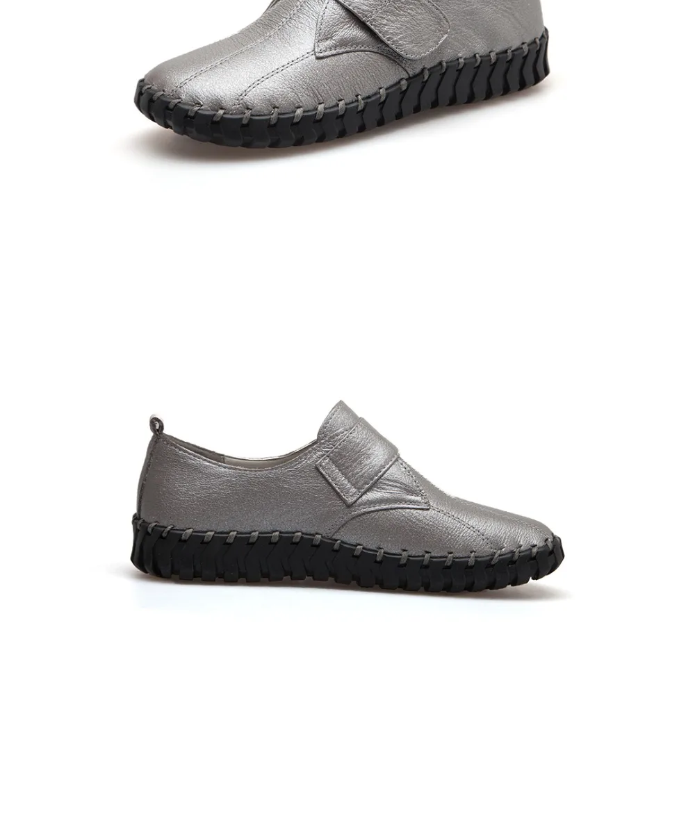 Spring Ladies Genuine Leather Handmade Shoes Women Hook&Loop Flat Shoes Women Autumn Soft Loafers Flats