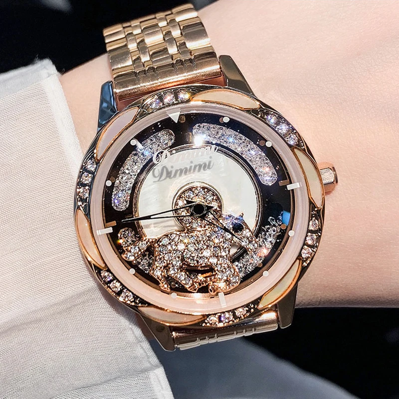 Новинка популярные женские часы стразы блестящие Круглый браслет из розового