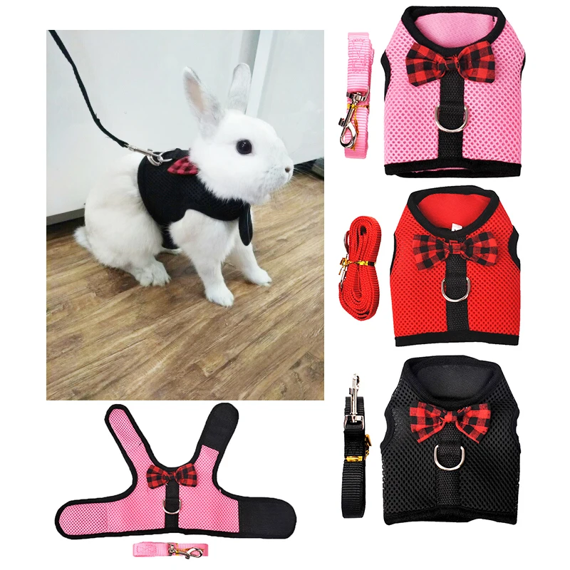 

S/M/L Rabbits Hamster Vest Harness With Leash Bunny Mesh Chest Strap Harnesses Ferret Guinea Pig Small Animals Pet Accessories