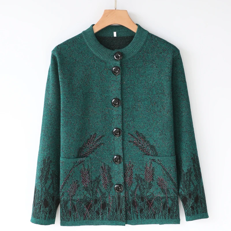 Женский свитер среднего возраста кардиган вязаный жакет короткий длинный рукав