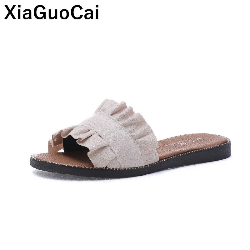 

Summer Women Slippers Outdoor Sexy Flat Female Slides Fashion Ladies Beach Shoes 5 Colors New Arrival Pleated Casual Footwear