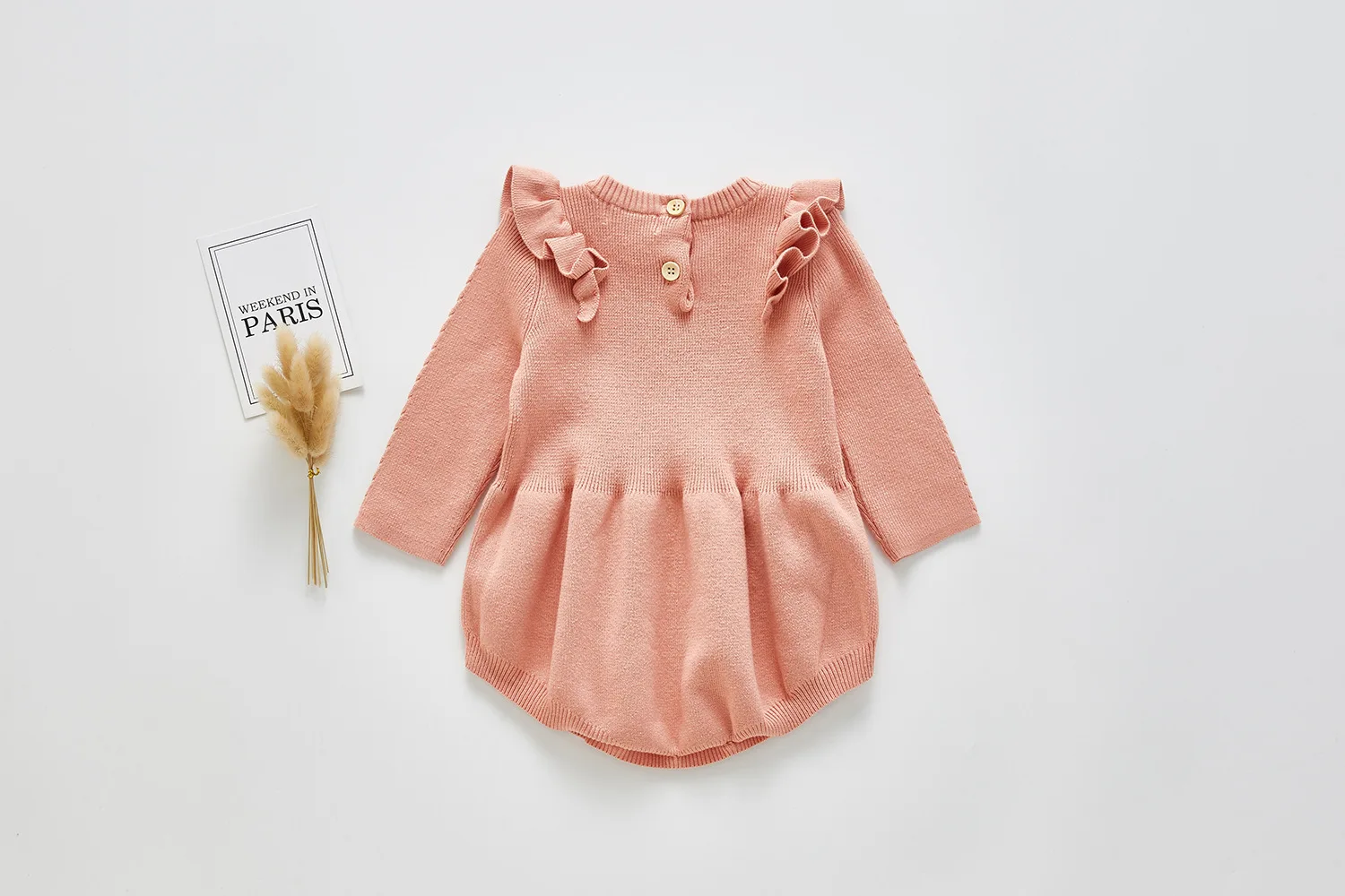 

New Spring and Autumn Newborn Triangular Bag Fart Romper Baby Girls Clothes Little Flying Sleeve Knitted Toddler One-piece